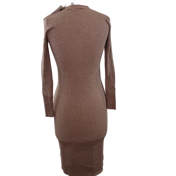 Magaschoni Brown Cardigan Sweater Dress Ribbed Knit Front Button Sz X-Small NEW - Picture 4 of 6